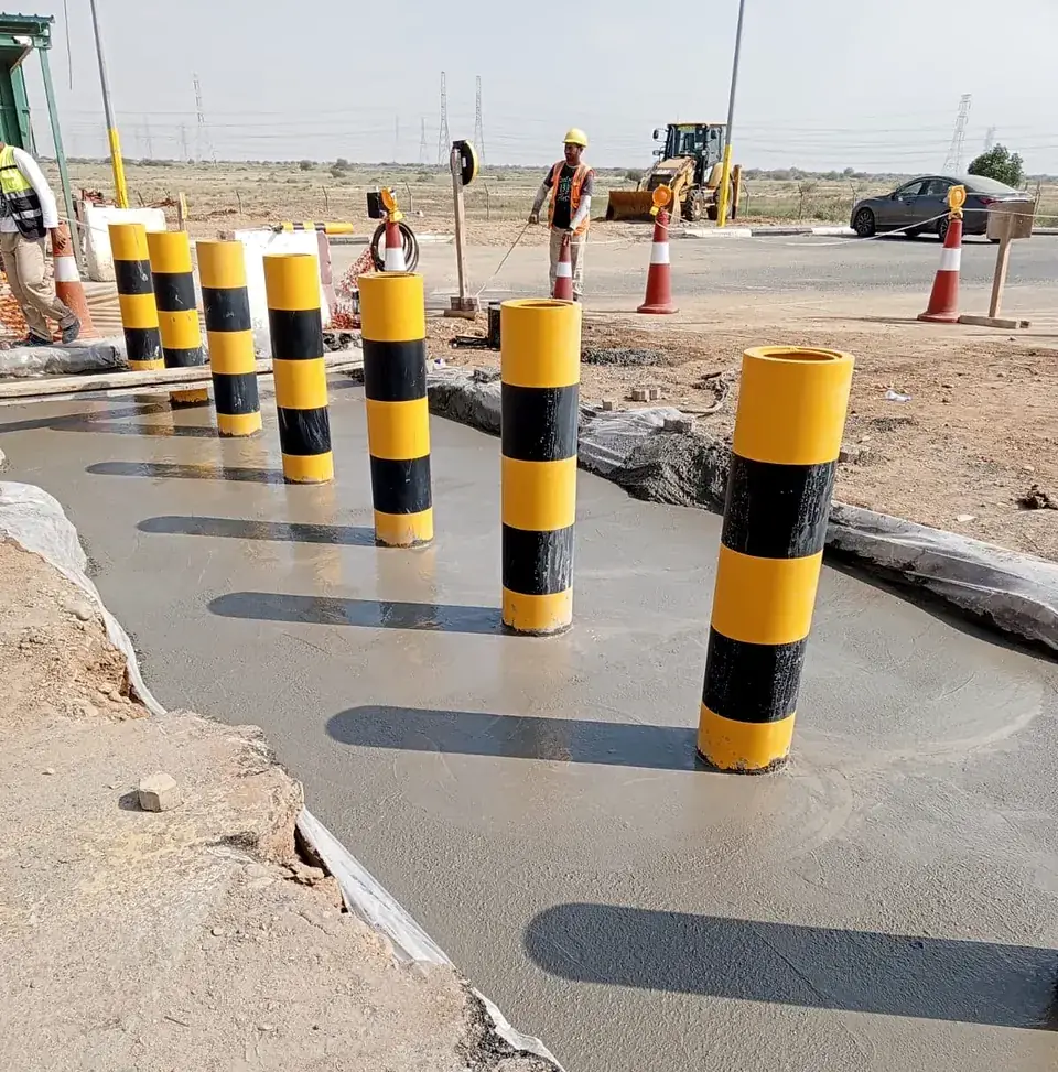 Freshly cast bollard foundation curing