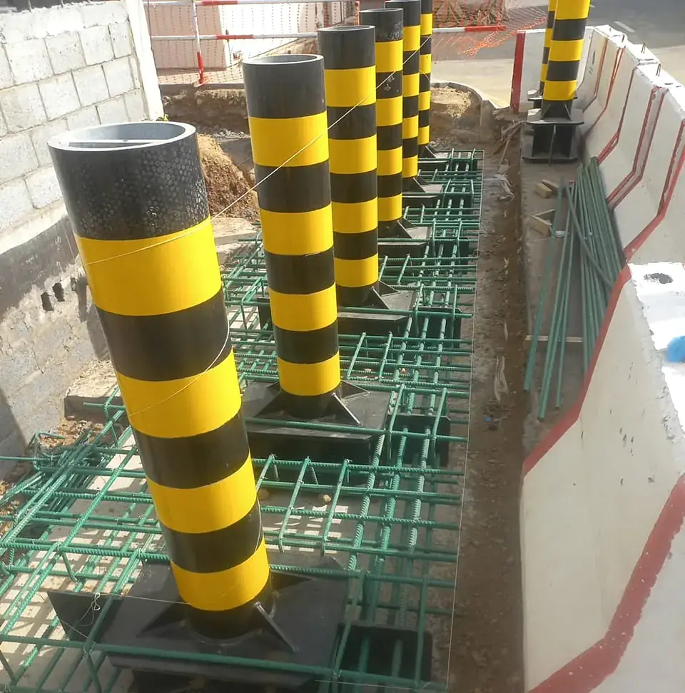 Bollards on reinforcement mesh
