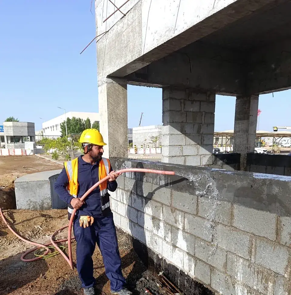 Curing the concrete frame of a new building